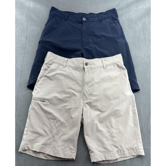 Lee Flex Shorts Lot x2 Mens 34 Navy Blue Beige Stretch Zip Pocket Casual Outdoor - Picture 1 of 16